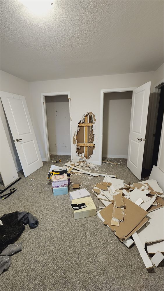 Bedroom wall between two closets opened up during demolition
